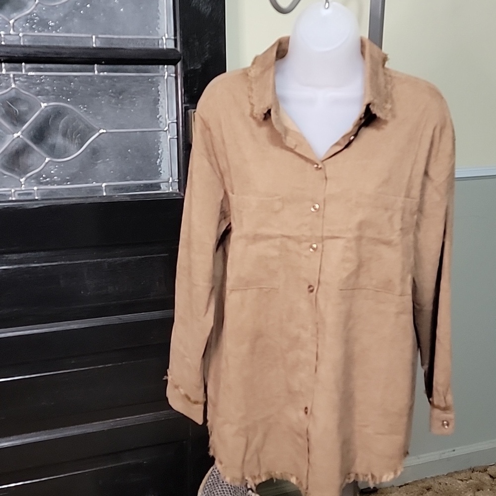 #57 NWT DAVI & DANI Brown Corduroy Shirt Jacket Raw Edges Women Size S, M
